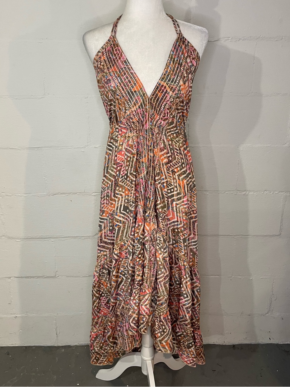 Halter Multicolor Geometric Maxi Dress